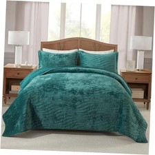Luxury Velvet Quilt Set King Size, KING/CAL.KING 106"x98" Vintage Green