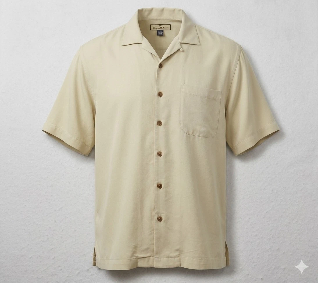 Tommy Bahama Relax Men's Light Green Silk Camp Short Sleeve Shirt. Size M
