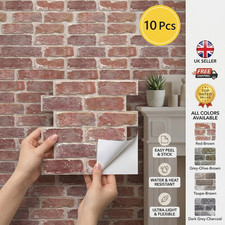 10PCS 3D Brick Wall Panels Peel Stick Self Adhesive Tiles Kitchen Bathroom Decor