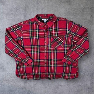 Old Navy The Classic Hemd rot kariert Langarm Flanell Baumwolle Hemd Damen XXL