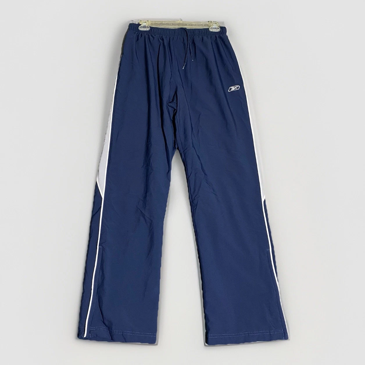 Vtg Reebok Windbreaker Track Pants Mens Medium Blue Striped Y2K Baggy Wide Leg