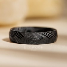 Black Hammered Damascus Ring - 6MM