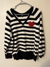 Torrid Y2K Tiny Heart Distressed Striped Sweater sz 1X Black
