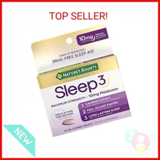 Nature's Bounty Melatonin, Sleep3 Maximum Strength 100% Drug Free Sleep Aid, L-T