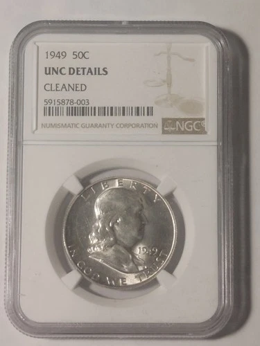 1949 Franklin Half Dollar NGC Graded Unc Details Cleaned
