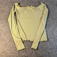 Hollister Lettuce Trim Top Womens Medium Green Rib Off The Shoulder Long Sleeve