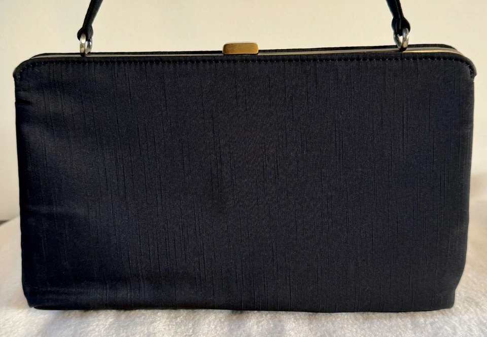 Bolso de Hombro Cartera Vintage Esprit de Corp Años 90 Negro Marco Floral Tono Dorado Foto 3 de 4