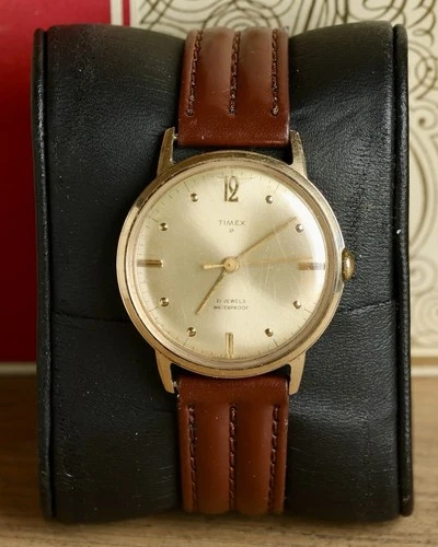 Vintage Timex 21 Jewels Hand-Winding Mechanical Watch Men Gold Tone Waterproof