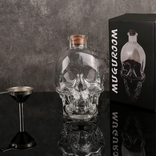 Skull Decanter Crystal Glass Skull Liquor Bottle 750ml Whiskey Bourbon Gothic...