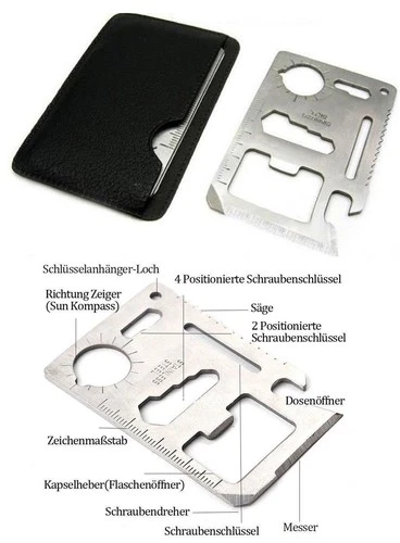 2 x Survival Card Multitool Tool Credit Card Tool 11in1 Camping Outdoor