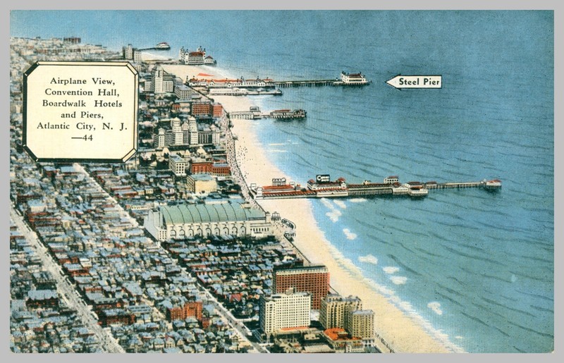 Linen Airplane View Atlantic City, N.J. unposted postcard