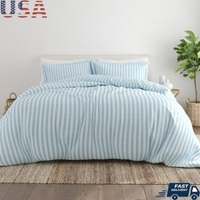 3 Piece Duvet Cover Set Soft Microfiber Striped Pattern Hypoallergenic Easy Care