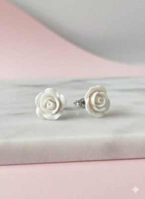 Weiße Blume Ohrstecker Unikat Handarbeit Ohrringe Boutique Damen Schmuck Geschenk
