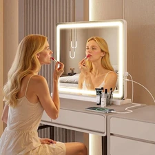 LED Vanity Mirror w/ USB Charging,Dimmable 3 Color Lights,w/ Smart Touch Control