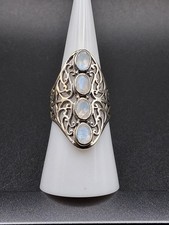 Sterling Silver Rainbow Moonstone Ring Size 7.25 Boho Style