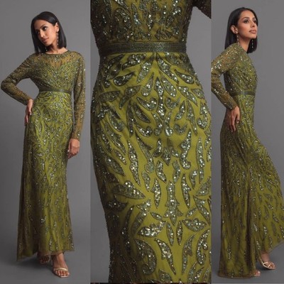 Mac Duggal 5124 Beaded Long Sleeve Evening Gown In Olive Green Size 8 New |  eBay