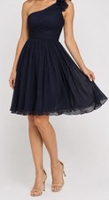 J.Crew One Shoulder Fit & Flare Flowing Chiffon Cocktail Party Wedding Navy 4