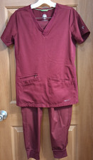Set of Scrubs Burgundy Healing Hands Top and Ava Therese Pants Size XS