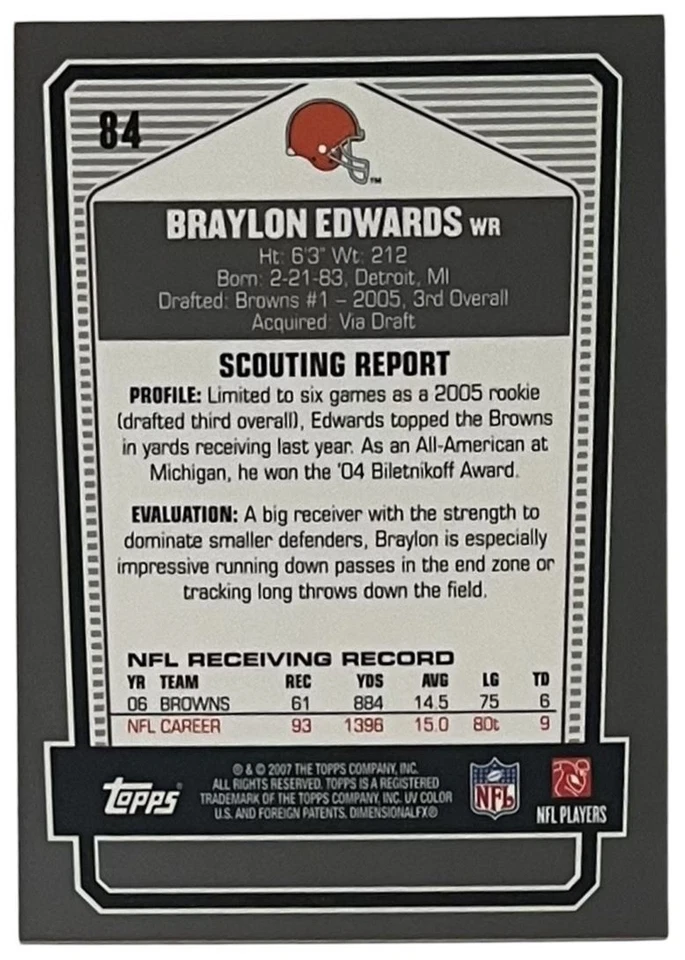 2007 Topps Draft Picks & Prospects Chrome Black #84 Braylon Edwards Browns - Image 2 of 2
