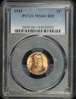 1941 Lincoln Wheat Cent PCGS MS-66+ RD