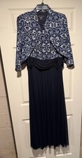 Jessica Howard Sleeveless Dress Jacket Navy Blue Solid Floral 2-Piece Formal