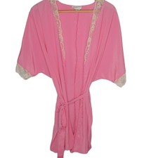 Vintage The Lingerie Collection Robe One Size Pink Polyester Lace Trim Lounge