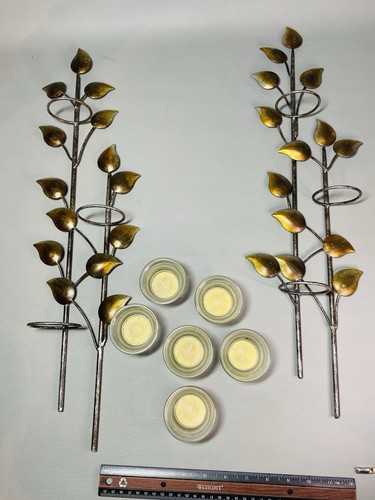 Metal Wall Sconce Leaf Pattern Tealight/Votive Candle Wall Decor w/6 Candles