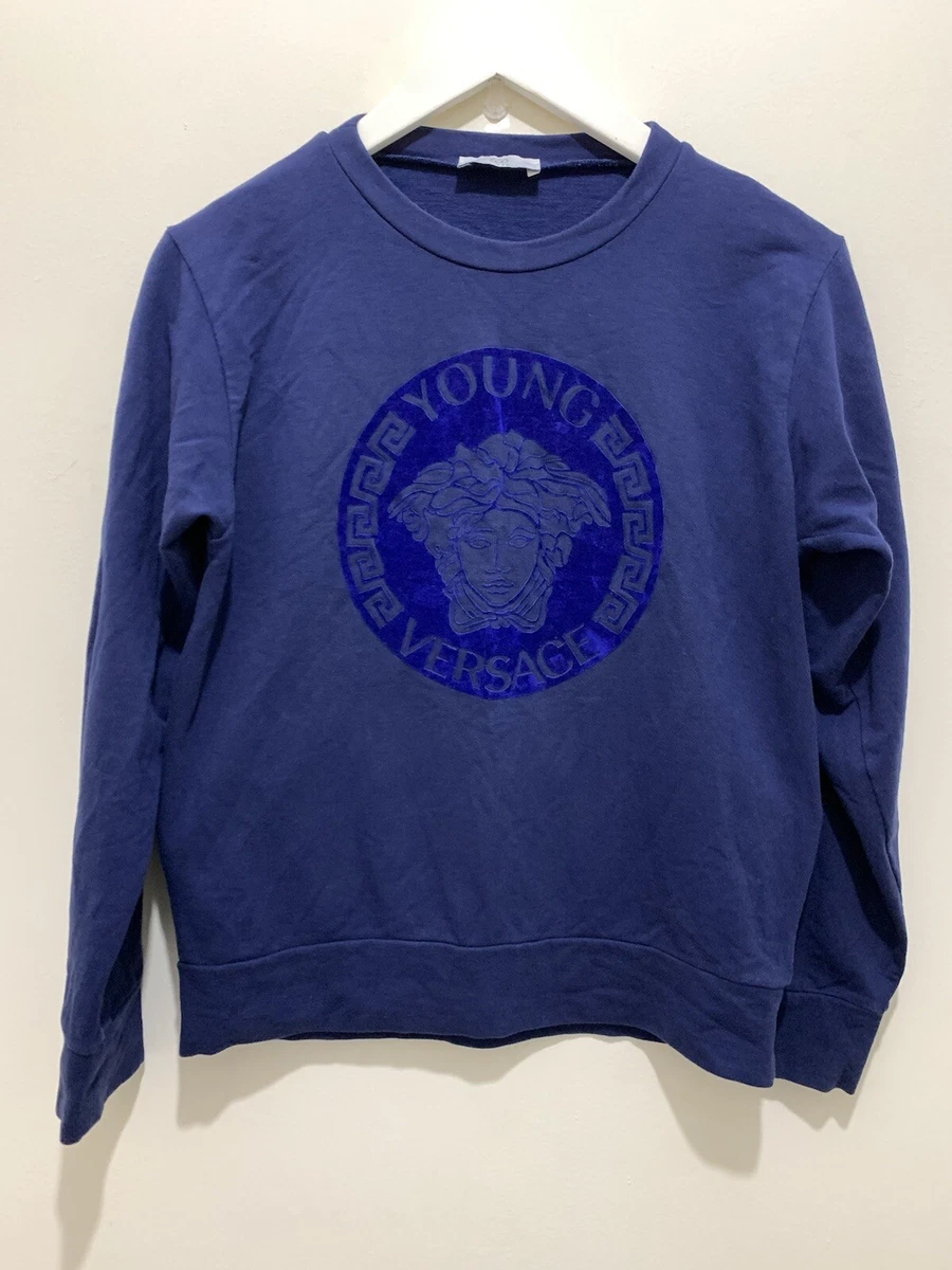 Boys Designer Young Versace Navy Flocked Logo Print Sweatshirt