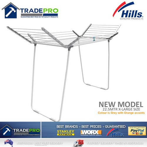 Hills Clothes Line Airer 4 Wing 22.5Mtr Expanding Portable Drying Rack