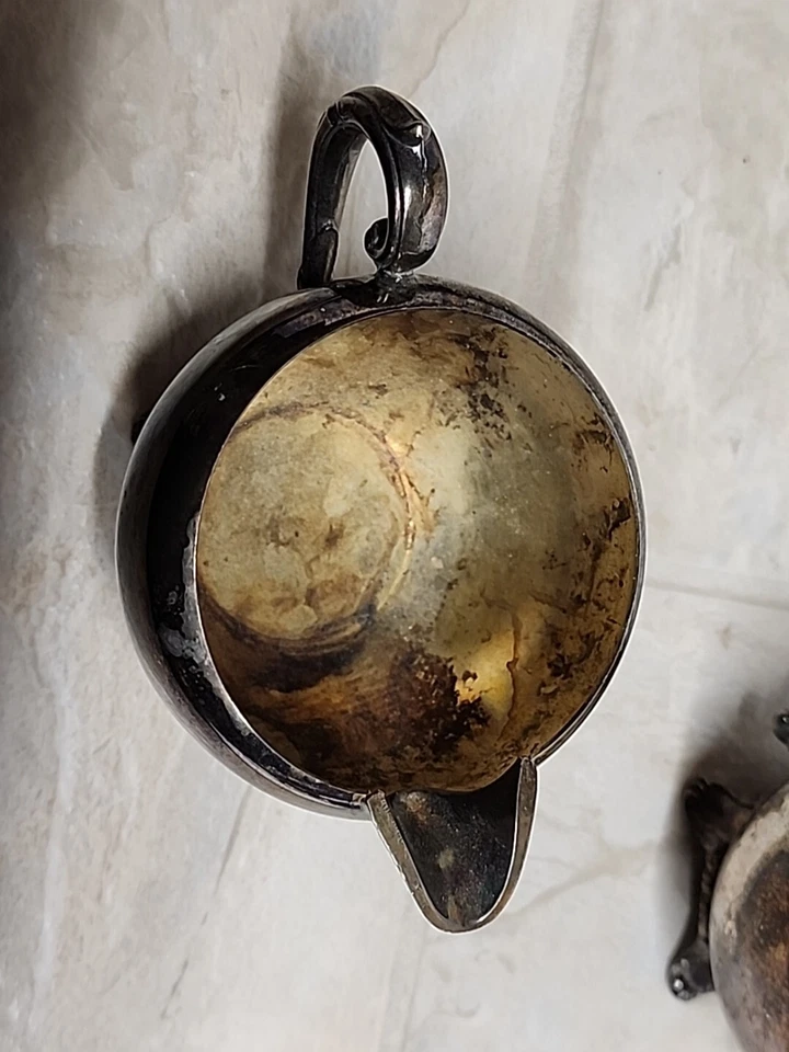 ONEIDA Plateado, Crema con Patas, Azúcar Cuenco Roto, Estilo Victoriano, De Colección Foto 4 de 4