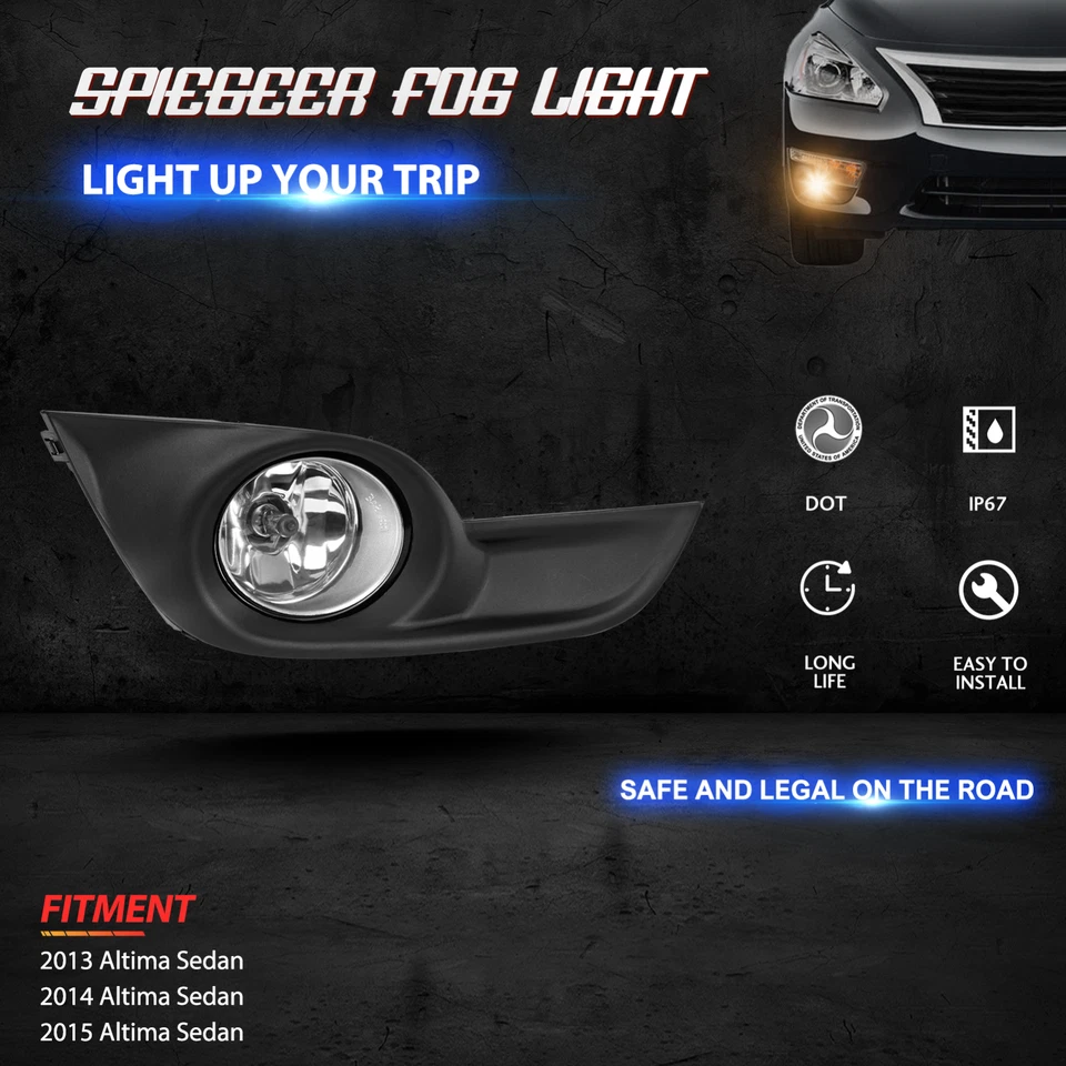 Fog Lights Assembly for 2013 2014 2015 Nissan Altima Sedan with Switch&Wiring - Image 2 of 4