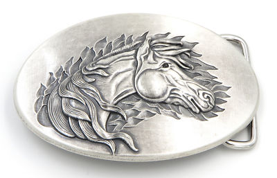 Western Horse Oval Silver Plated Belt Buckle | eBay