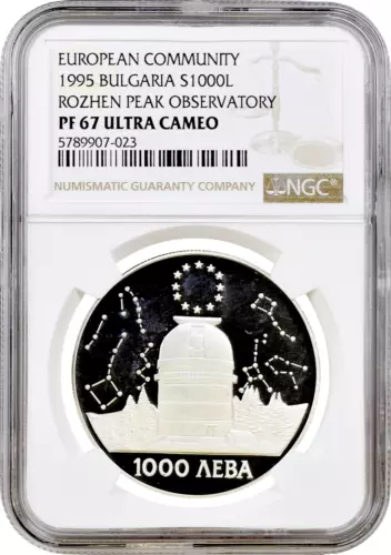 Bulgaria 1000 leva 1995, NGC PF67 UC, "Rozhen Astronomical Observatory" silver