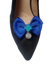 Blue Color Bow with Charm Shoe Clips, Shoe Clips 2pcs