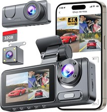 3 Channel Dash Cam for Cars Front Rear Inside, 1080P Wifi Dash Cam W/ 32GB Card,