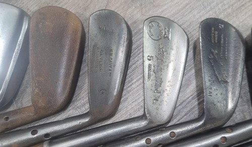 11 antike Vintage Flansch gewichtete Sohle Hickory Holz Schaft Golfschläger C0 SW weniger - Bild 13 von 18