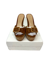 Veronica Beard Donata Cork Wedge Sandals 8.5 Hazelwood Suede Platform Shoes 325