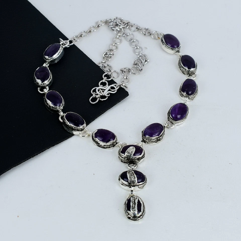 Collana In Amatista Elettroformata In Argento Sterling 925 Per Compleanno - Immagine 2 di 4