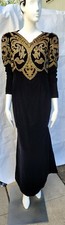 Exceptional Vintage VICTOR COSTA Black Velvet Evening Gown Regal Gold Beading