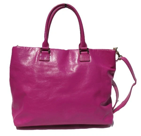 $395 TORY BURCH Bolso de Hombro Grande de Cuero Dorado Magenta con Asas Superiores Foto 2 de 4