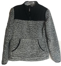WONDER NATION Girl  s XL 14-16 Fleece Pullover Gray  Black 1/4 Zip Long Sleeve