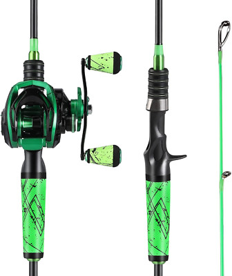 Fishing Rod & Reel Combo Medium Fast Bait Casting Carbon Fiber 2 Pieces ...
