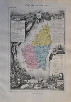 Victor Levasseur: Karte Antike L'Ardèche, Gravur Originell, 1869