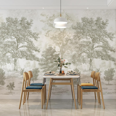 Vintage Forest Peel and Stick Mural - Large Beige Tree Wallpaper Decor