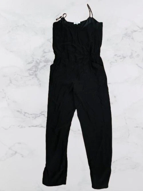 Mono Parker 100% Seda Negro Ajustable Hombro Rayas Superpuesto Cuello en V S Foto 4 de 4