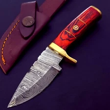 6" Damascus Hunter's Skinner Hand Forged Fixed Blade Knife Sheath USA Seller