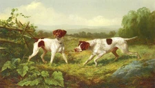 Oil painting Arthur-Fitzwilliam-Tait-On-a-Point animals dogs in landscape canvas