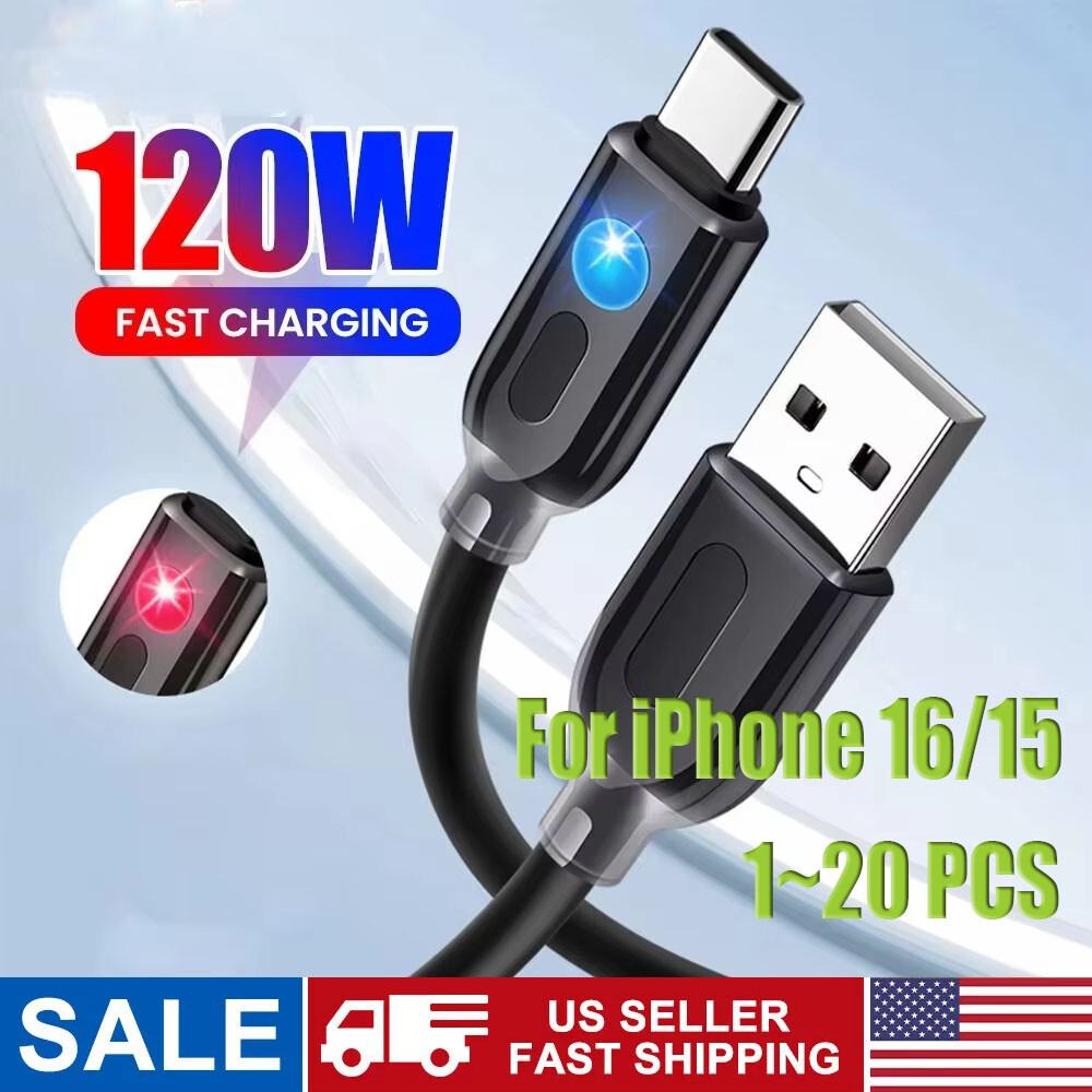 Fast Charging USB C Cable with LED Light for Samsung iPhone 16-image