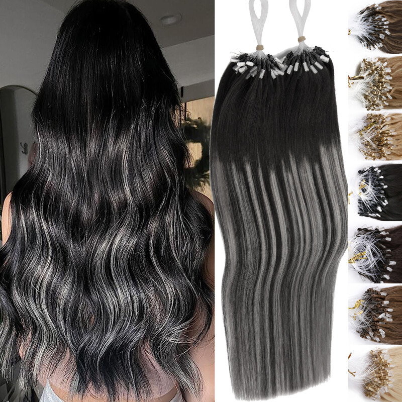 200S Thick Micro Loop Ring Tip Real Human Hair Extensions Micro Beads ...