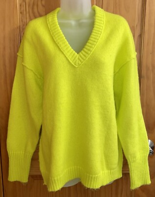 Wild Fable V-neck Fuzzy Oversized Pullover Sweater XXL Vibrant Lime Green NEW